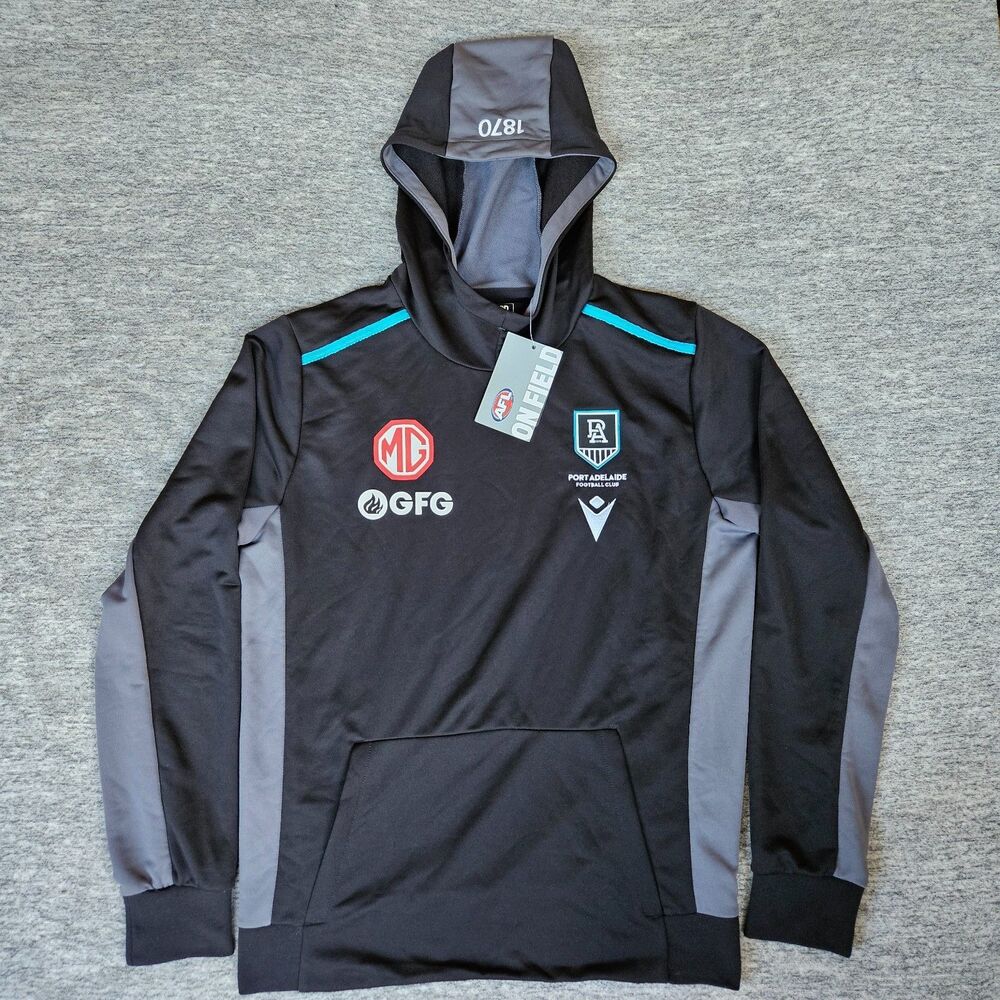 NWT Macron AFL On-Field Power Hoodie Port Adelaide Black & Teal Men's Size XXL